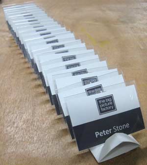 name badges in stand